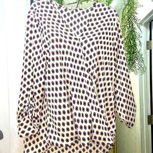 Women's Cream Patterned Blouse with Navy and Black Accents